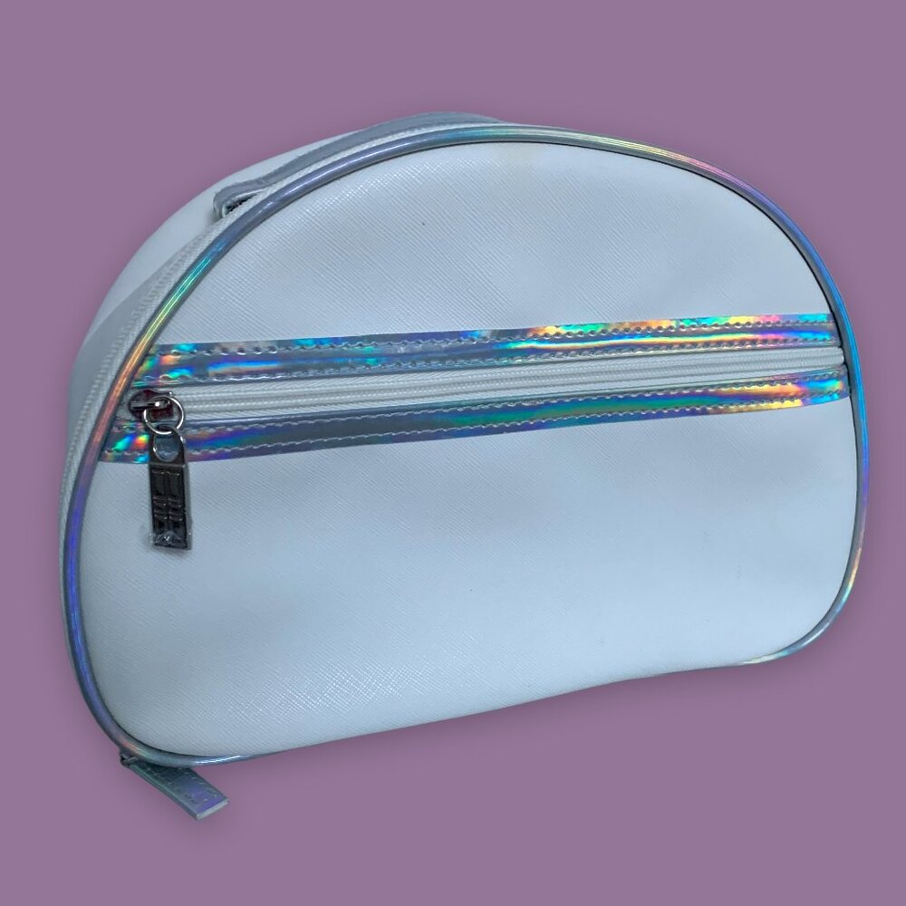 Elizabeth Arden NY Semi-Circle Leather Holographic Makeup Beauty Bag in White